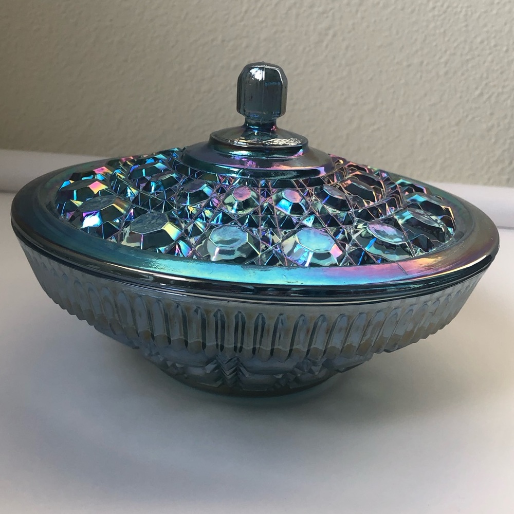 Blue Carnival Glass Bowl Candy Dish Indiana Vintage